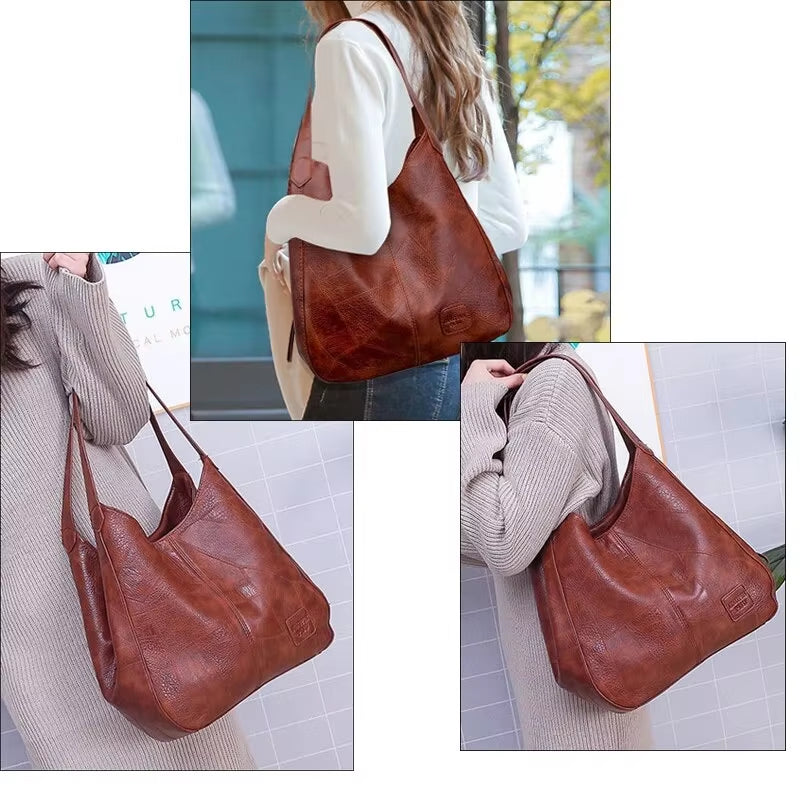 Vintage Women'S Bag Leather Large Capacity Marble Grain Women'S Shoulder Bag Daily Commuter Handbag Shopping